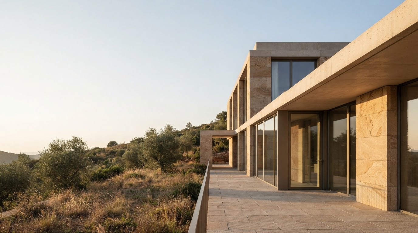 GeNext — visualización arquitectónica de una oficina moderna con perspectiva lineal